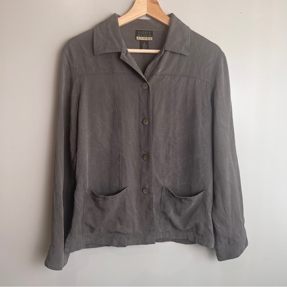 Sigrid Olsen Faded Wrinkle Look Gray Lightweight Blazer/Jacket Size Small EUC